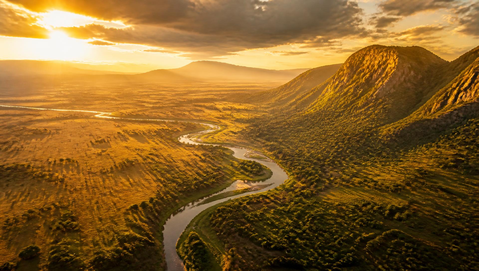 Aerial view of African farmland and settlements